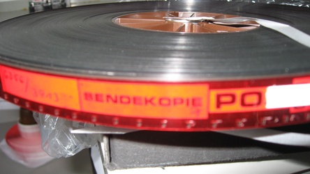 Close-up of a German ORF/ZDF 16mm positive film reel
